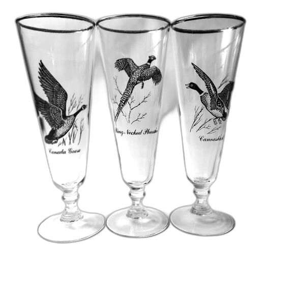Set 3 Wild Game Beer Glasses Goose Pheasant Duck Footed - Picture 1 of 4